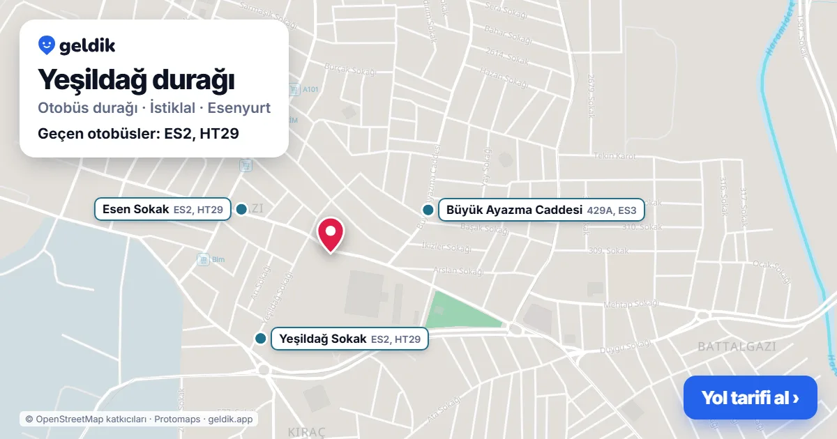Yeşildağ otobüs durağı haritada: konumu ve yakındaki duraklar