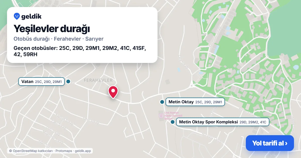 Yeşilevler otobüs durağı haritada: konumu ve yakındaki duraklar