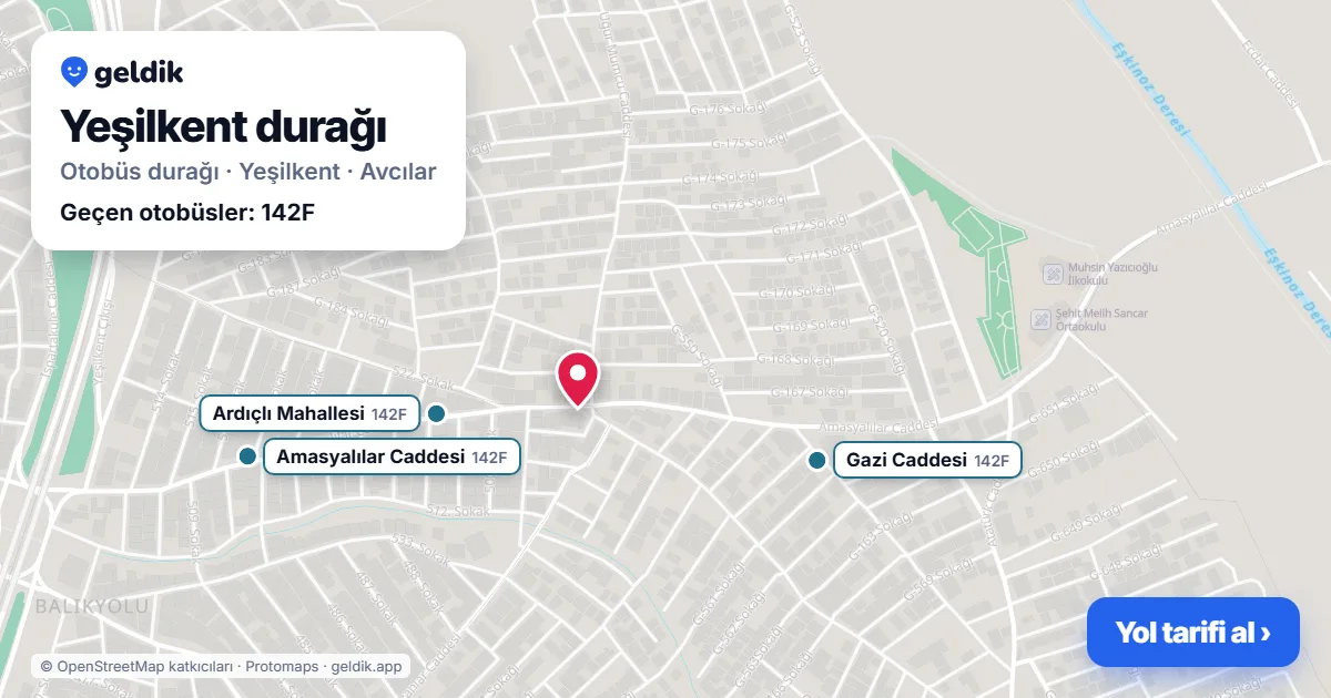 Yeşilkent otobüs durağı haritada: konumu ve yakındaki duraklar