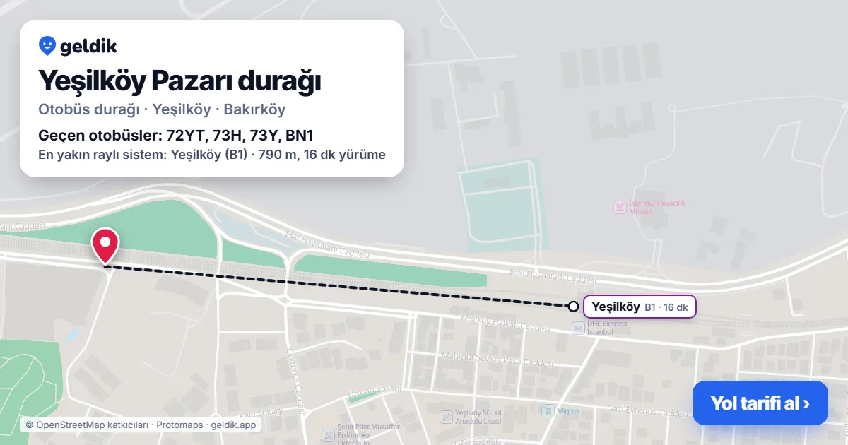 Yeşilköy Pazarı otobüs durağı haritada: konumu ve yakındaki duraklar