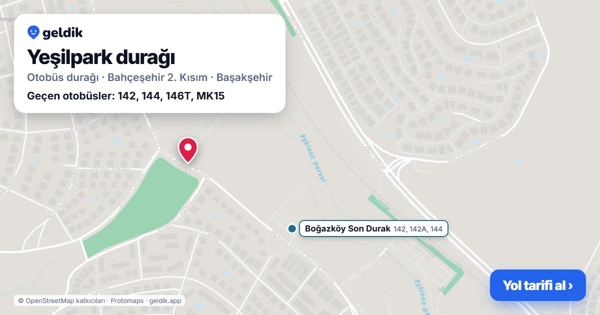 Yeşilpark otobüs durağı haritada: konumu ve yakındaki duraklar