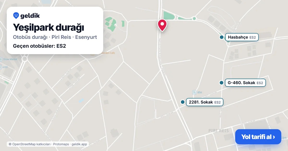 Yeşilpark otobüs durağı haritada: konumu ve yakındaki duraklar