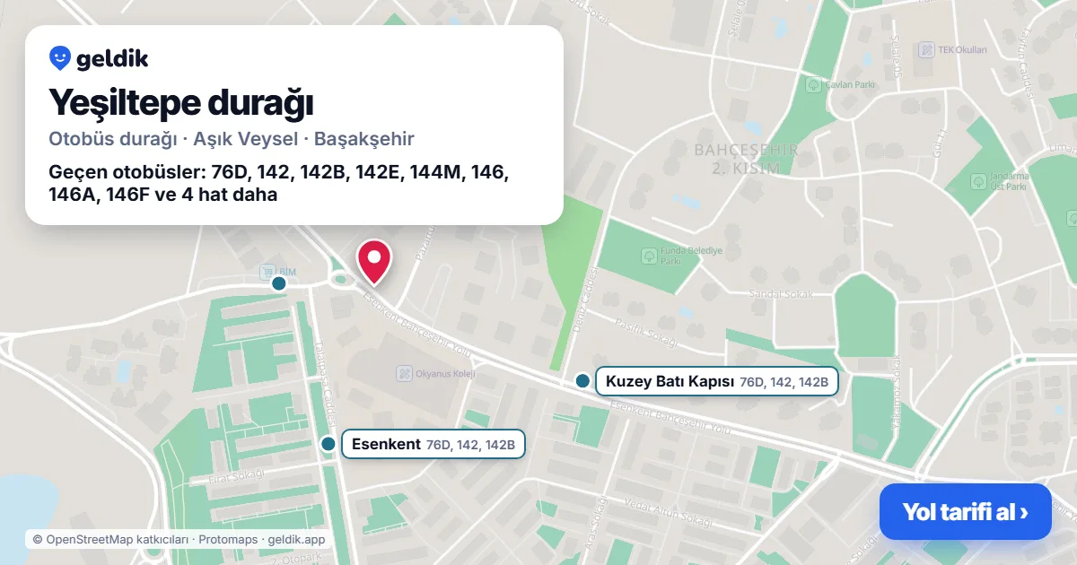Yeşiltepe otobüs durağı haritada: konumu ve yakındaki duraklar