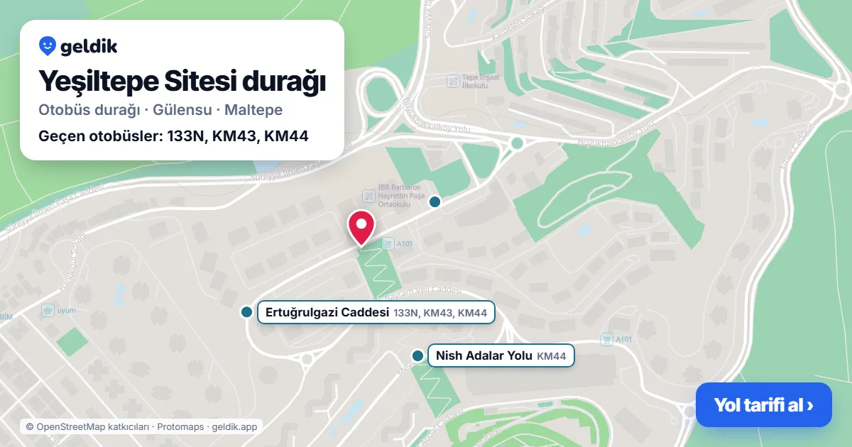 Yeşiltepe Sitesi otobüs durağı haritada: konumu ve yakındaki duraklar