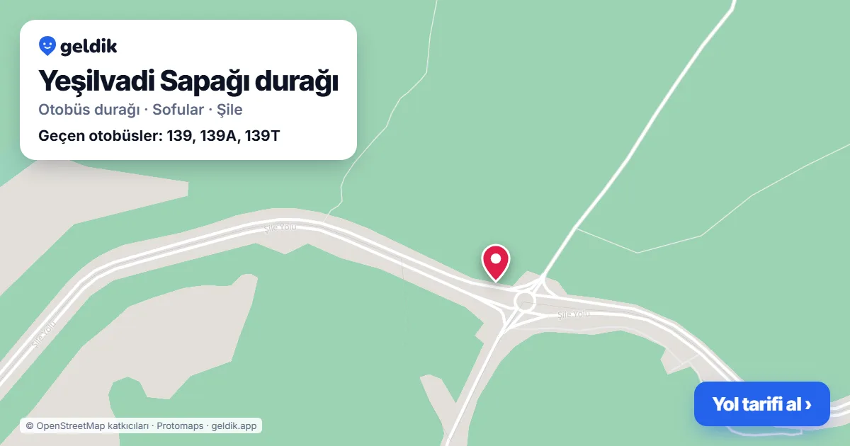 Yeşilvadi Sapağı otobüs durağı haritada: konumu ve yakındaki duraklar