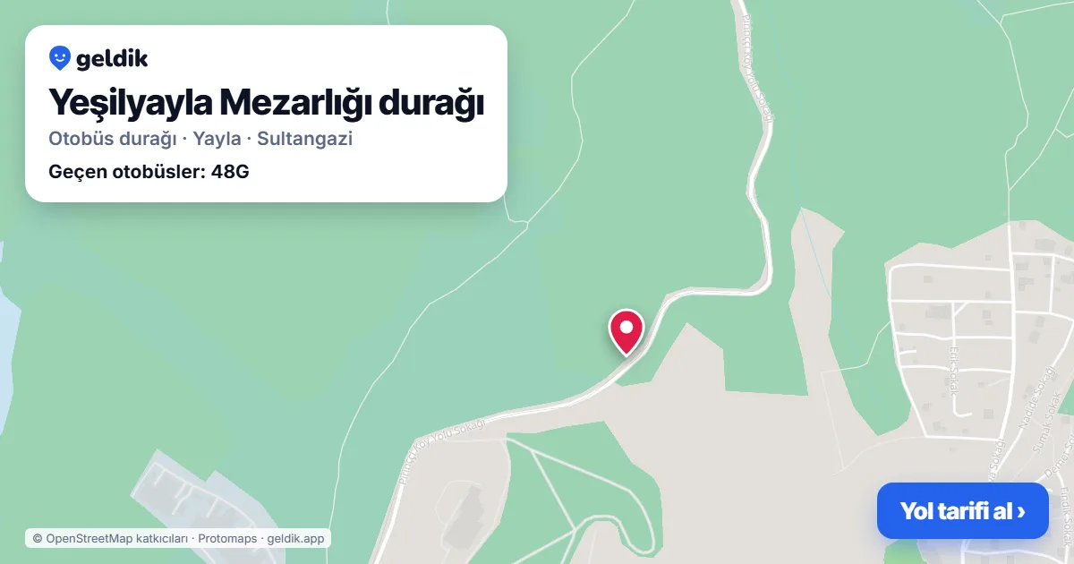 Yeşilyayla Mezarlığı otobüs durağı haritada: konumu ve yakındaki duraklar