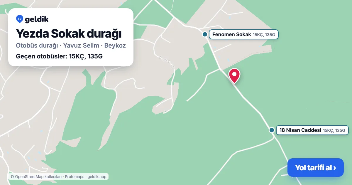 Yezda Sokak otobüs durağı haritada: konumu ve yakındaki duraklar