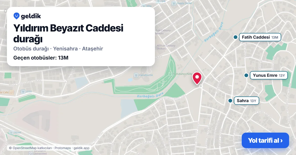 Yıldırım Beyazıt Caddesi otobüs durağı haritada: konumu ve yakındaki duraklar