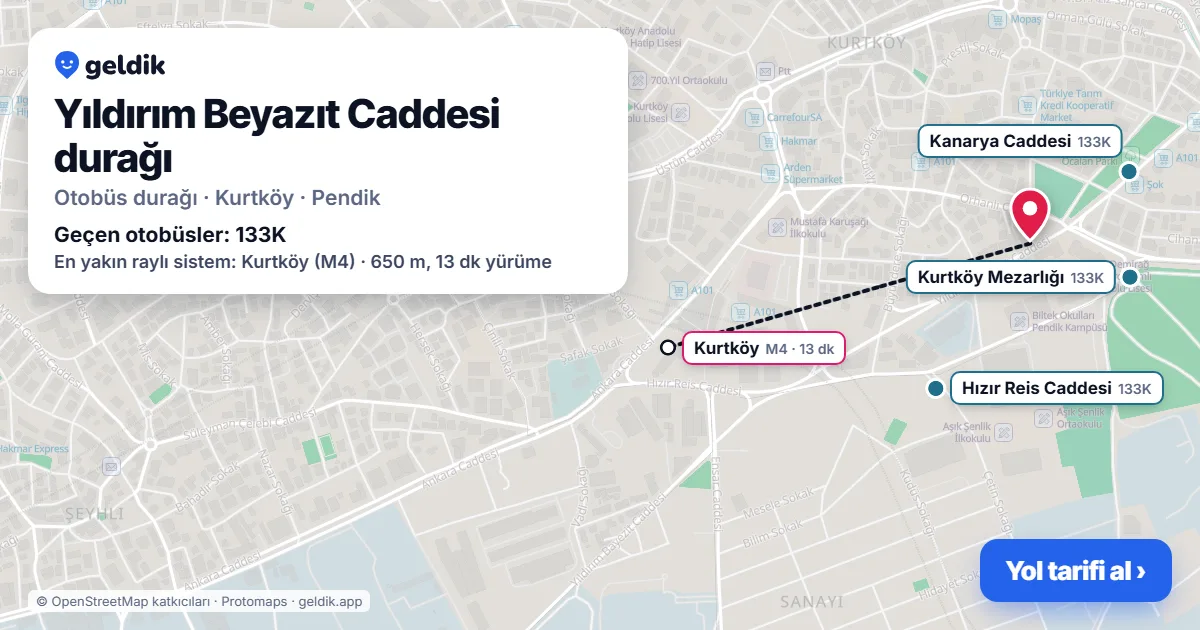 Yıldırım Beyazıt Caddesi otobüs durağı haritada: konumu ve yakındaki duraklar