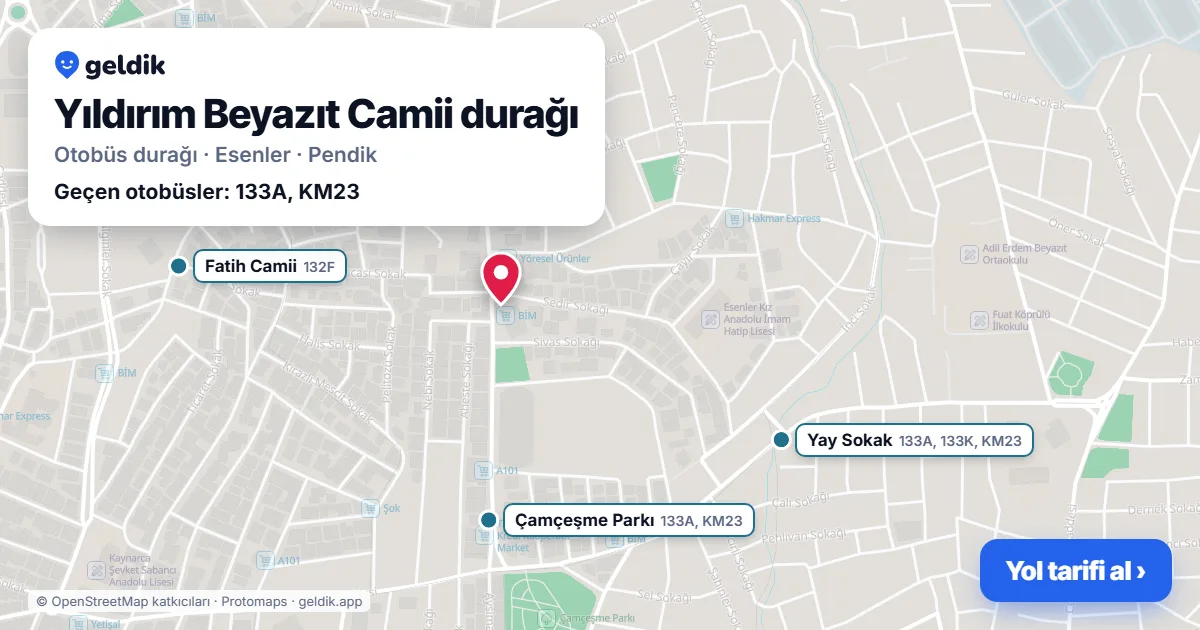 Yıldırım Beyazıt Camii otobüs durağı haritada: konumu ve yakındaki duraklar