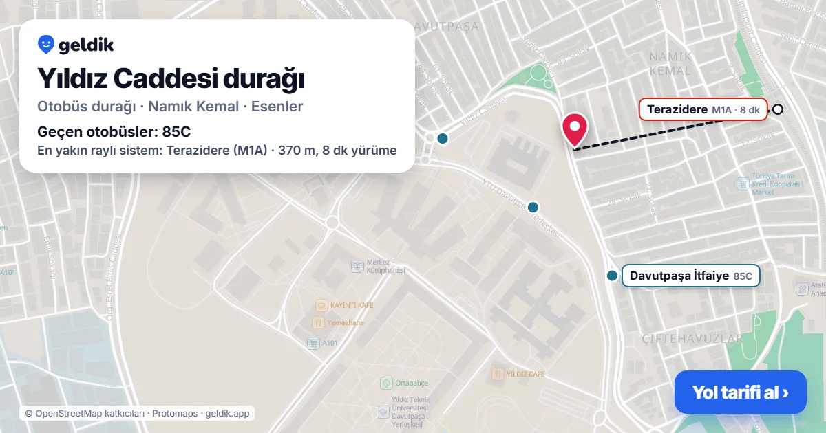 Yıldız Caddesi otobüs durağı haritada: konumu ve yakındaki duraklar