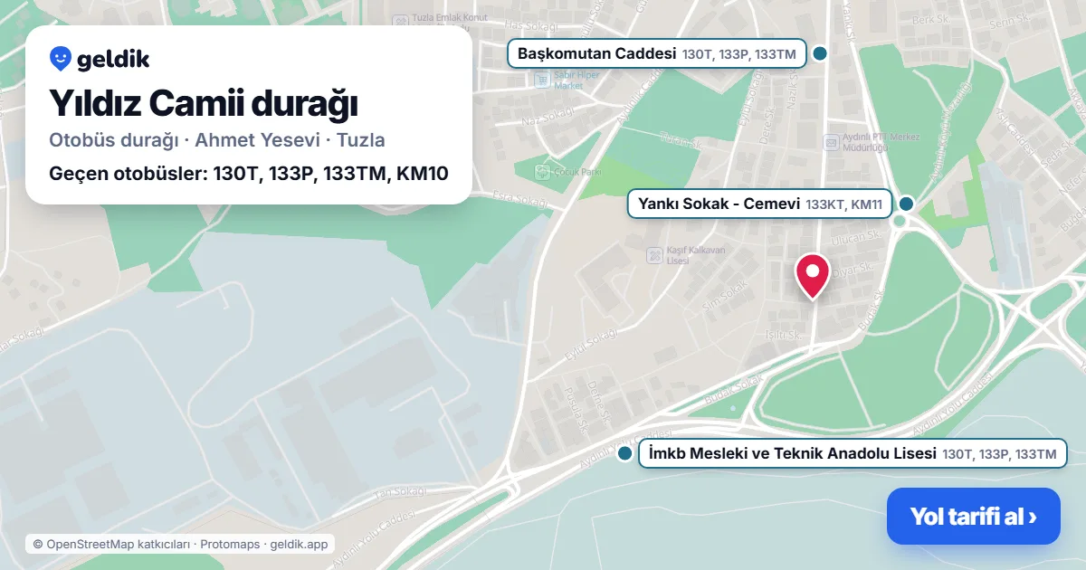 Yıldız Camii otobüs durağı haritada: konumu ve yakındaki duraklar