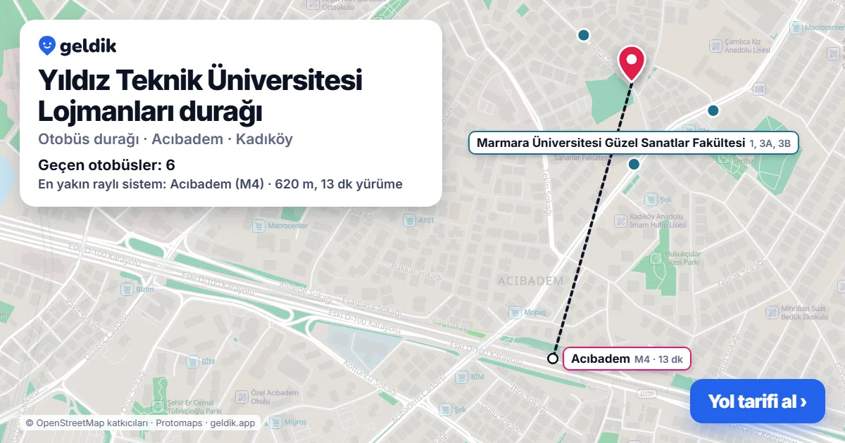 Yıldız Teknik Üniversitesi Lojmanları otobüs durağı haritada: konumu ve yakındaki duraklar