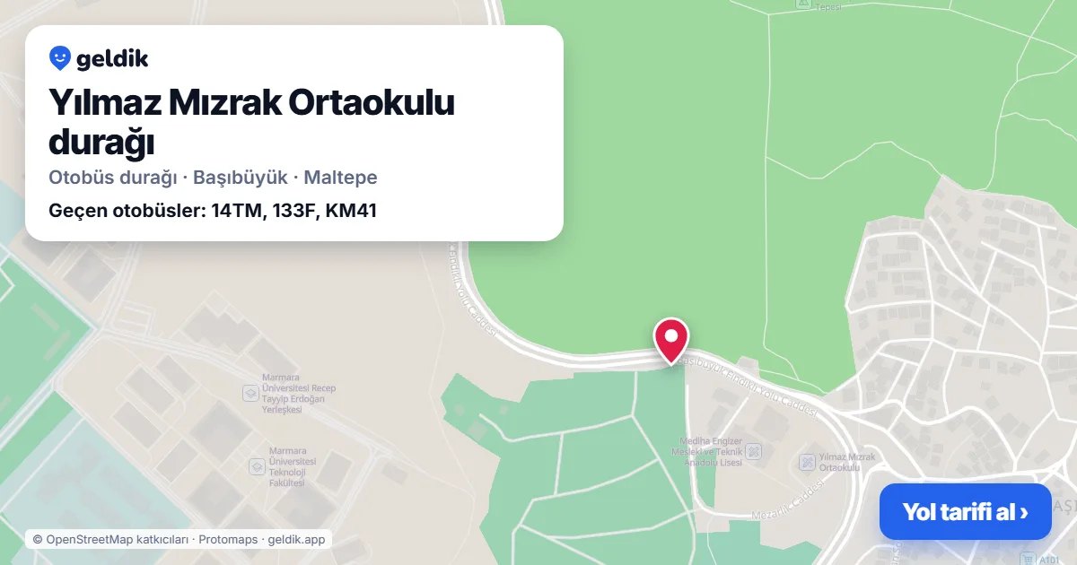 Yılmaz Mızrak Ortaokulu otobüs durağı haritada: konumu ve yakındaki duraklar