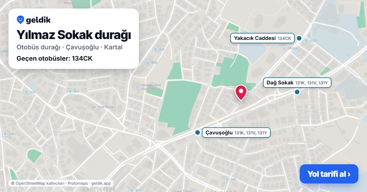 Yılmaz Sokak otobüs durağı haritada: konumu ve yakındaki duraklar