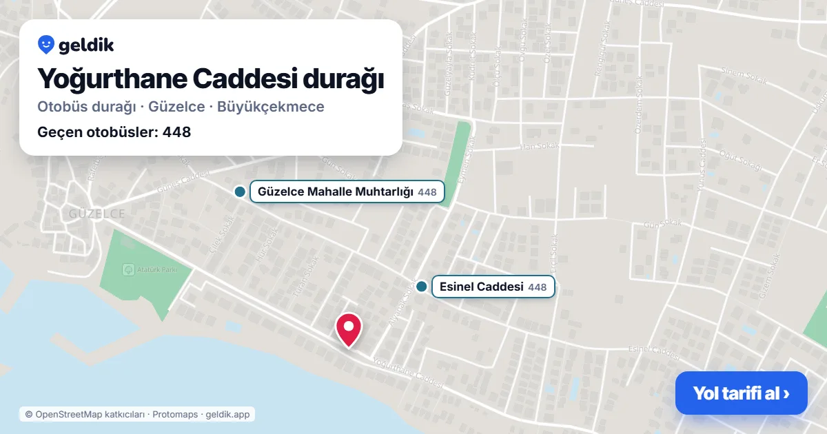 Yoğurthane Caddesi otobüs durağı haritada: konumu ve yakındaki duraklar