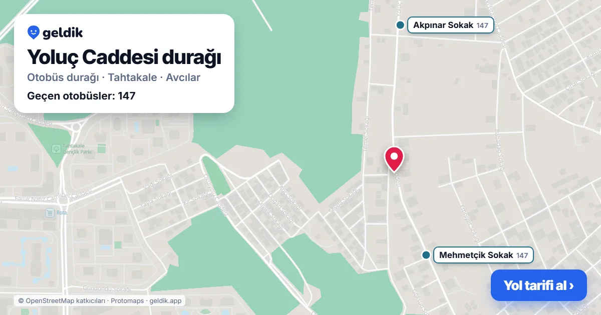 Yoluç Caddesi otobüs durağı haritada: konumu ve yakındaki duraklar