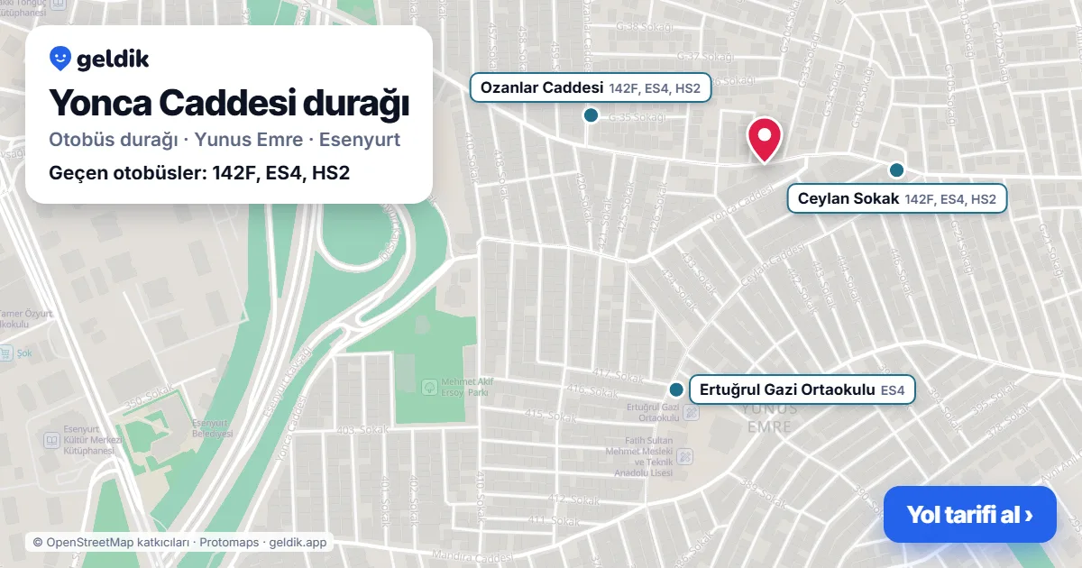 Yonca Caddesi otobüs durağı haritada: konumu ve yakındaki duraklar