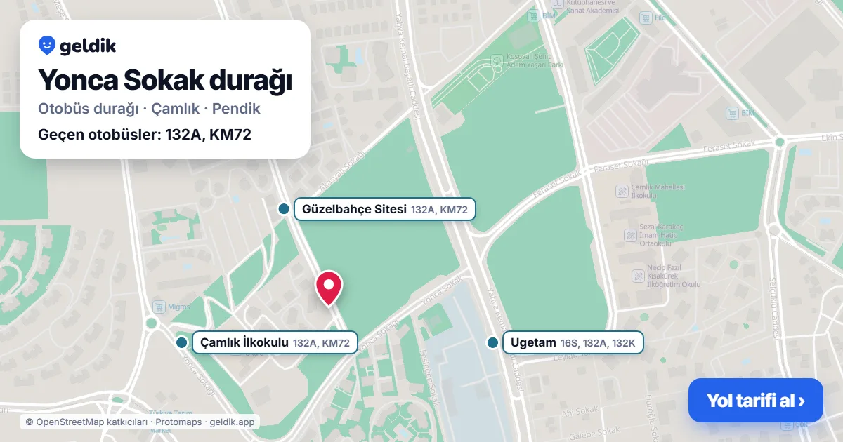 Yonca Sokak otobüs durağı haritada: konumu ve yakındaki duraklar