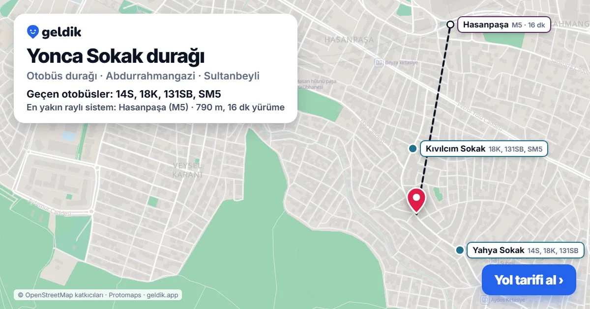 Yonca Sokak otobüs durağı haritada: konumu ve yakındaki duraklar