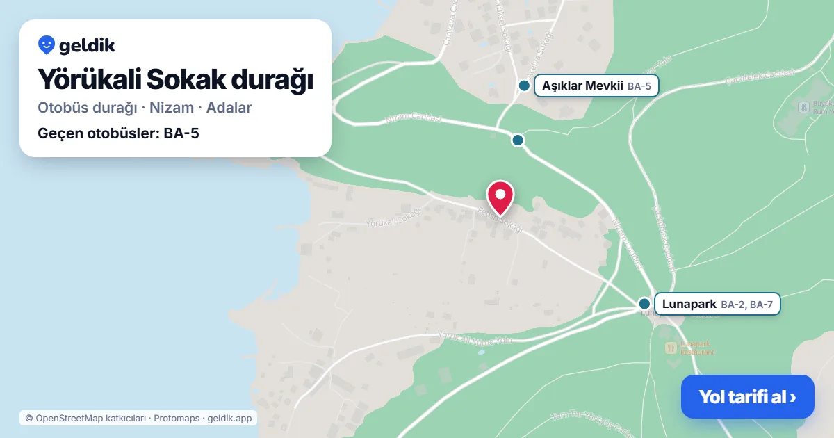 Yörükali Sokak otobüs durağı haritada: konumu ve yakındaki duraklar
