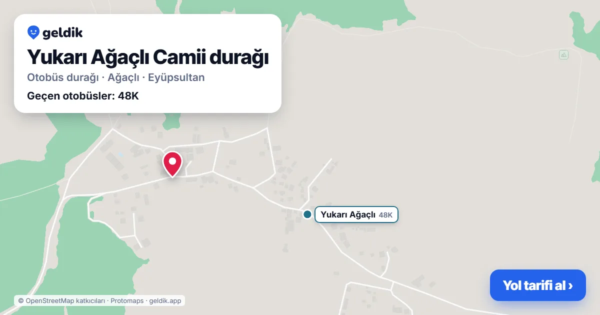Yukarı Ağaçlı Camii otobüs durağı haritada: konumu ve yakındaki duraklar