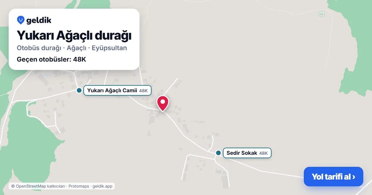 Yukarı Ağaçlı otobüs durağı haritada: konumu ve yakındaki duraklar