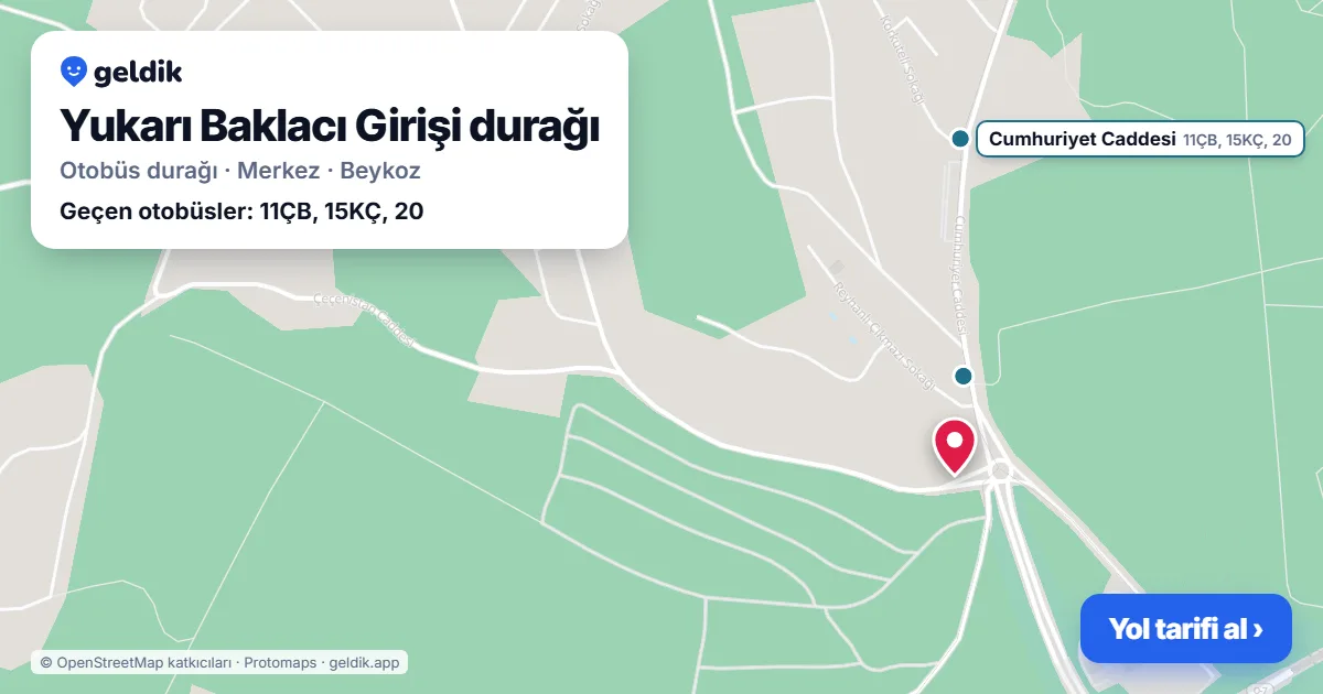 Yukarı Baklacı Girişi otobüs durağı haritada: konumu ve yakındaki duraklar
