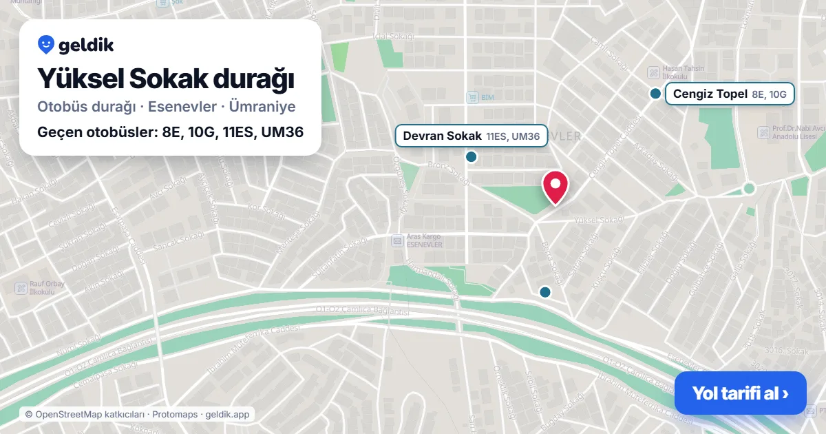 Yüksel Sokak otobüs durağı haritada: konumu ve yakındaki duraklar