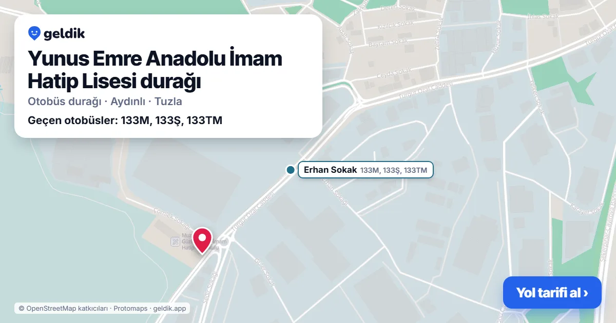 Yunus Emre Anadolu İmam Hatip Lisesi otobüs durağı haritada: konumu ve yakındaki duraklar