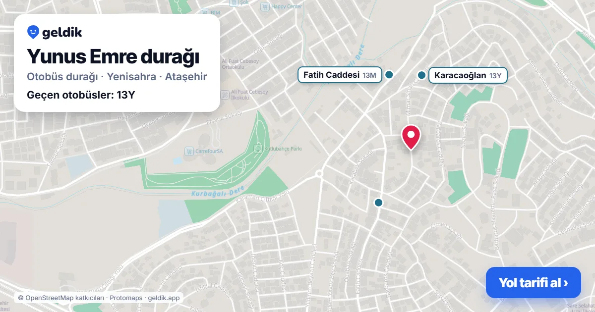 Yunus Emre otobüs durağı haritada: konumu ve yakındaki duraklar
