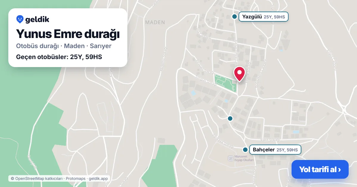 Yunus Emre otobüs durağı haritada: konumu ve yakındaki duraklar