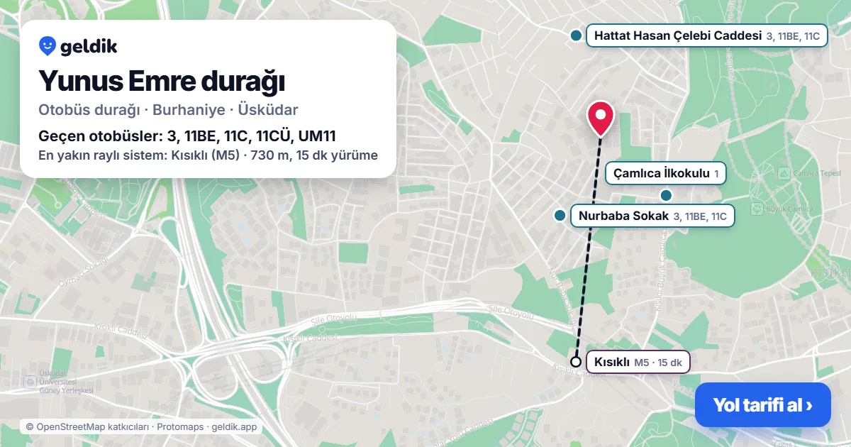 Yunus Emre otobüs durağı haritada: konumu ve yakındaki duraklar