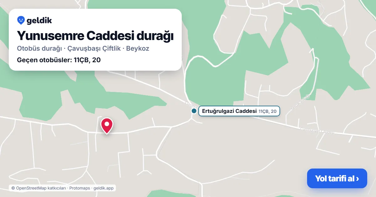 Yunusemre Caddesi otobüs durağı haritada: konumu ve yakındaki duraklar