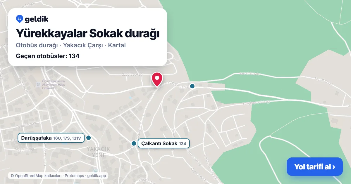 Yürekkayalar Sokak otobüs durağı haritada: konumu ve yakındaki duraklar