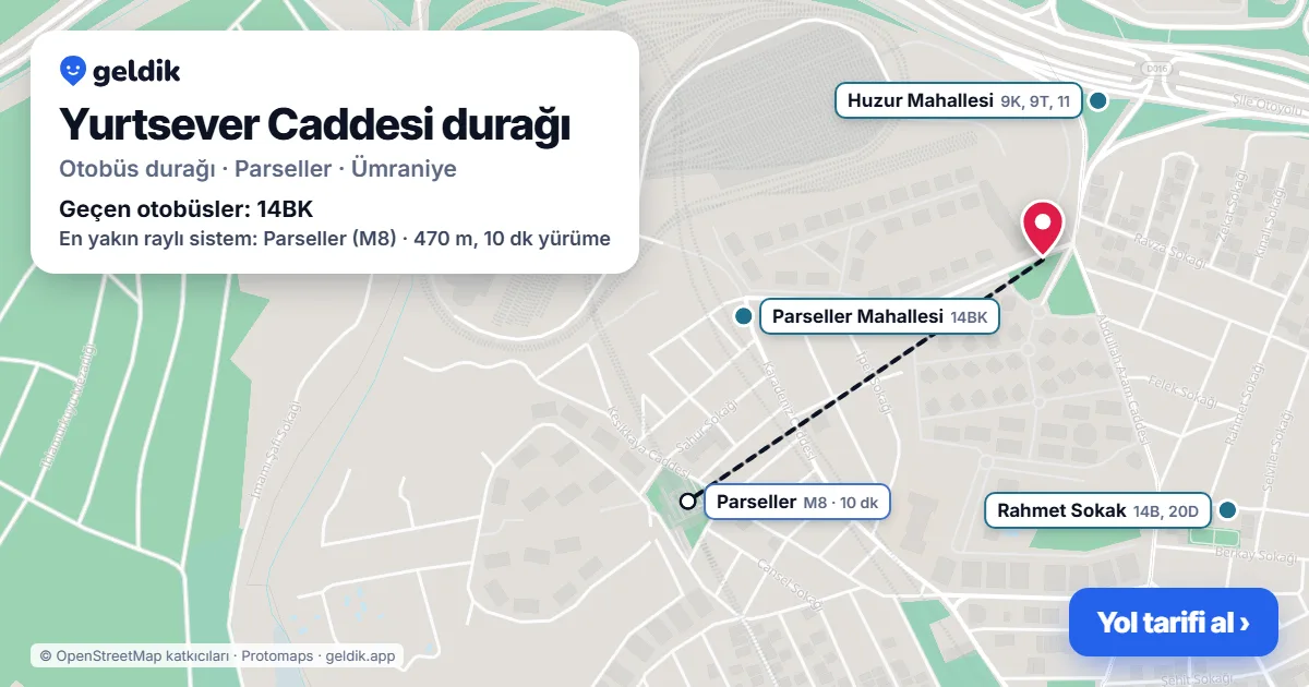 Yurtsever Caddesi otobüs durağı haritada: konumu ve yakındaki duraklar