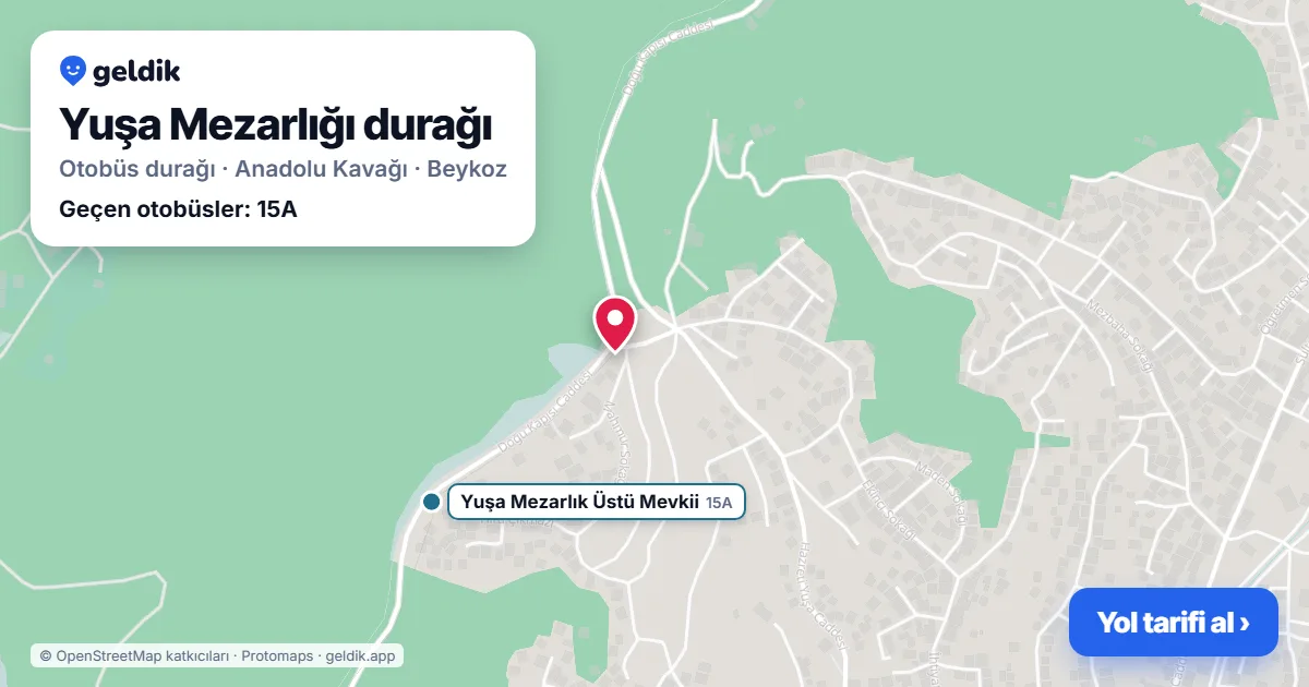 Yuşa Mezarlığı otobüs durağı haritada: konumu ve yakındaki duraklar