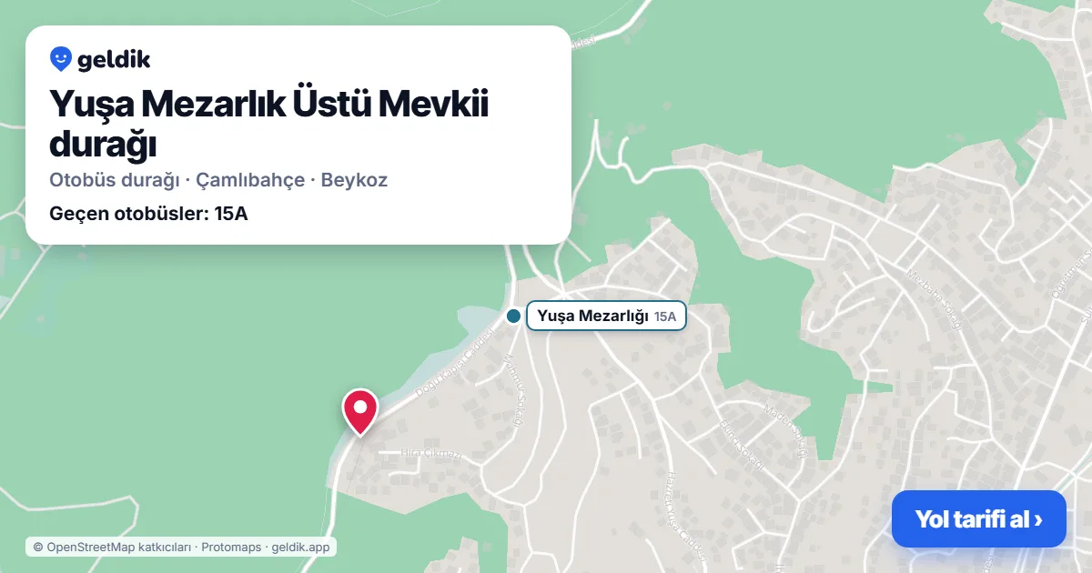 Yuşa Mezarlık Üstü Mevkii otobüs durağı haritada: konumu ve yakındaki duraklar