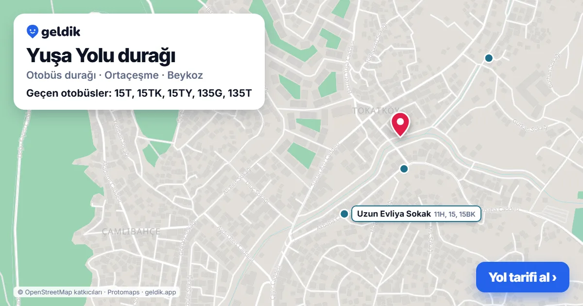 Yuşa Yolu otobüs durağı haritada: konumu ve yakındaki duraklar
