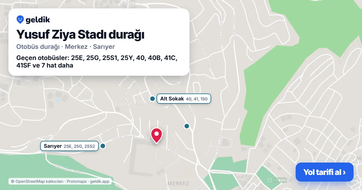 Yusuf Ziya Stadı otobüs durağı haritada: konumu ve yakındaki duraklar