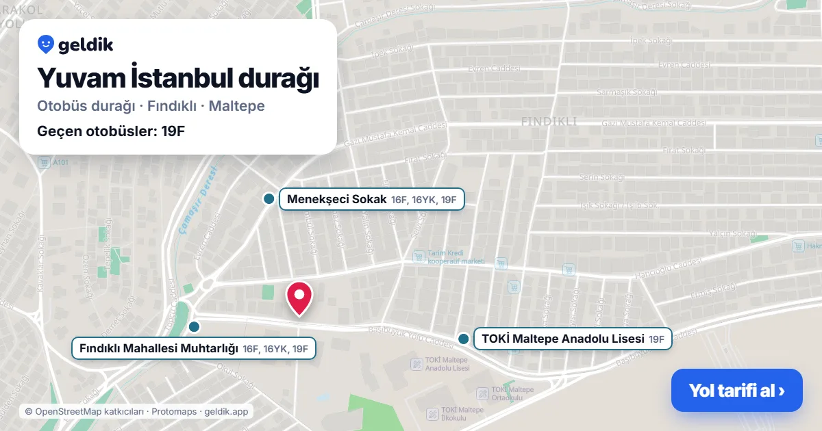 Yuvam İstanbul otobüs durağı haritada: konumu ve yakındaki duraklar