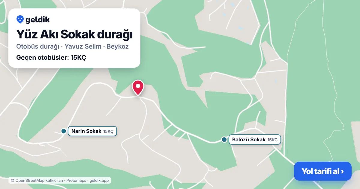 Yüz Akı Sokak otobüs durağı haritada: konumu ve yakındaki duraklar