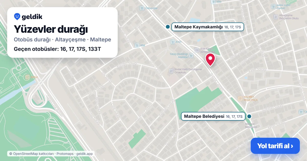 Yüzevler otobüs durağı haritada: konumu ve yakındaki duraklar