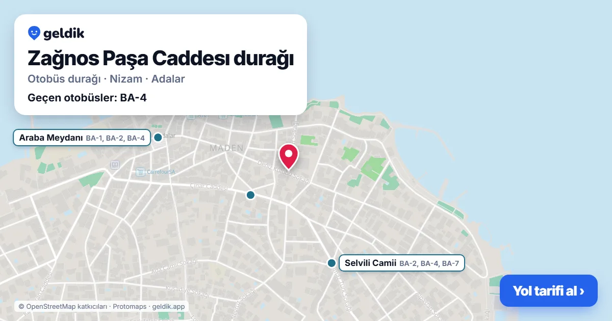 Zağnos Paşa Caddesı otobüs durağı haritada: konumu ve yakındaki duraklar