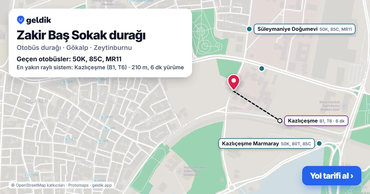 Zakir Baş Sokak otobüs durağı haritada: konumu ve yakındaki duraklar