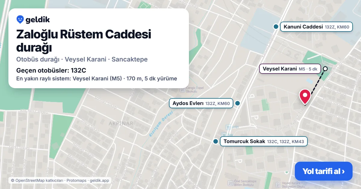 Zaloğlu Rüstem Caddesi otobüs durağı haritada: konumu ve yakındaki duraklar