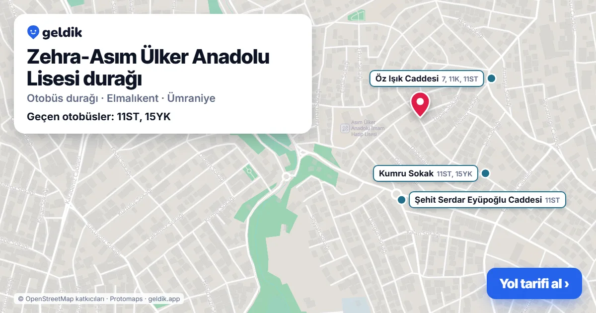 Zehra-Asım Ülker Anadolu Lisesi otobüs durağı haritada: konumu ve yakındaki duraklar