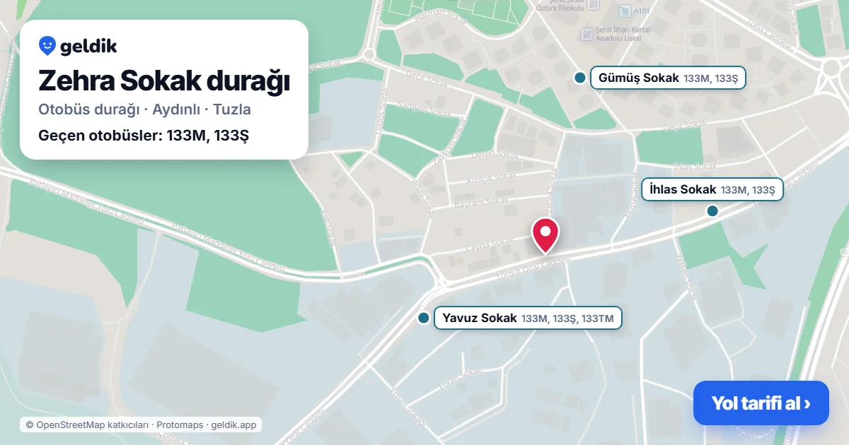 Zehra Sokak otobüs durağı haritada: konumu ve yakındaki duraklar
