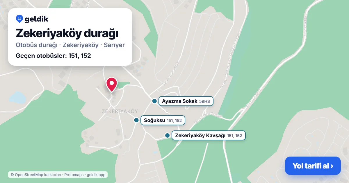 Zekeriyaköy otobüs durağı haritada: konumu ve yakındaki duraklar