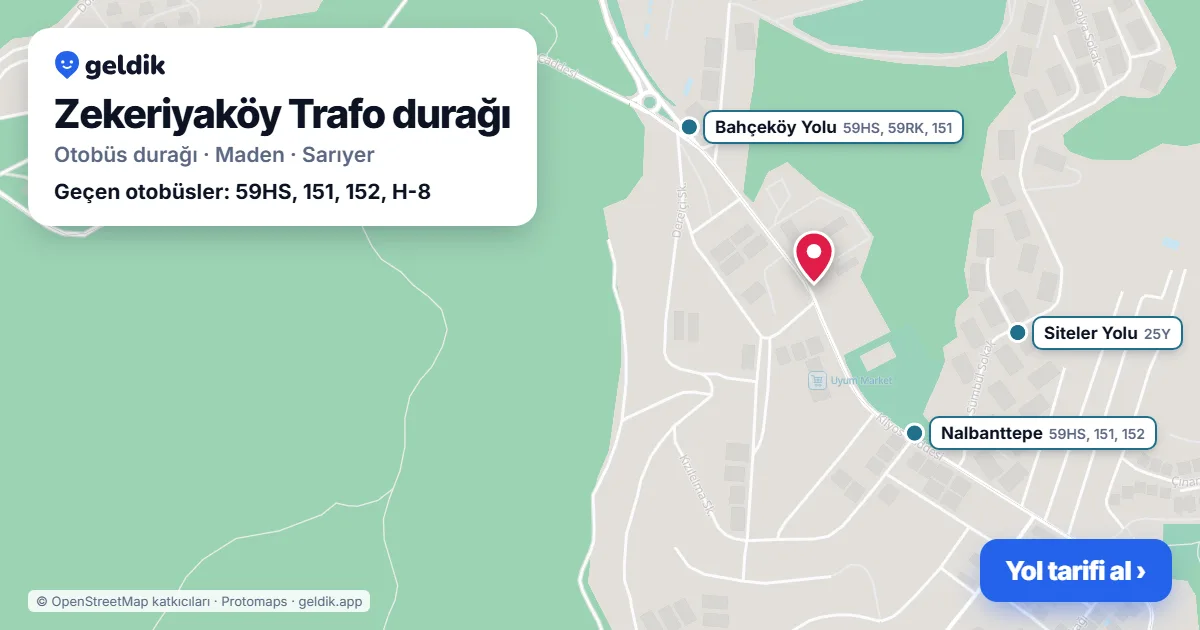 Zekeriyaköy Trafo otobüs durağı haritada: konumu ve yakındaki duraklar